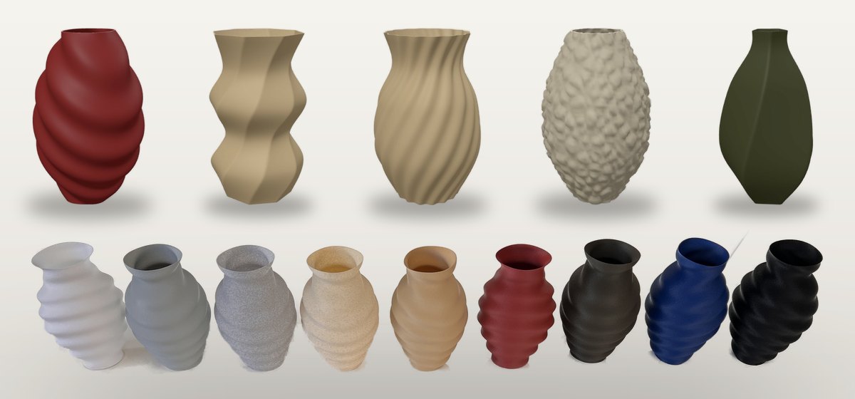 Vaseriet – design din egen vase 112 Fem vasedesigns fra Galleriet og de ni farver, vi printer i