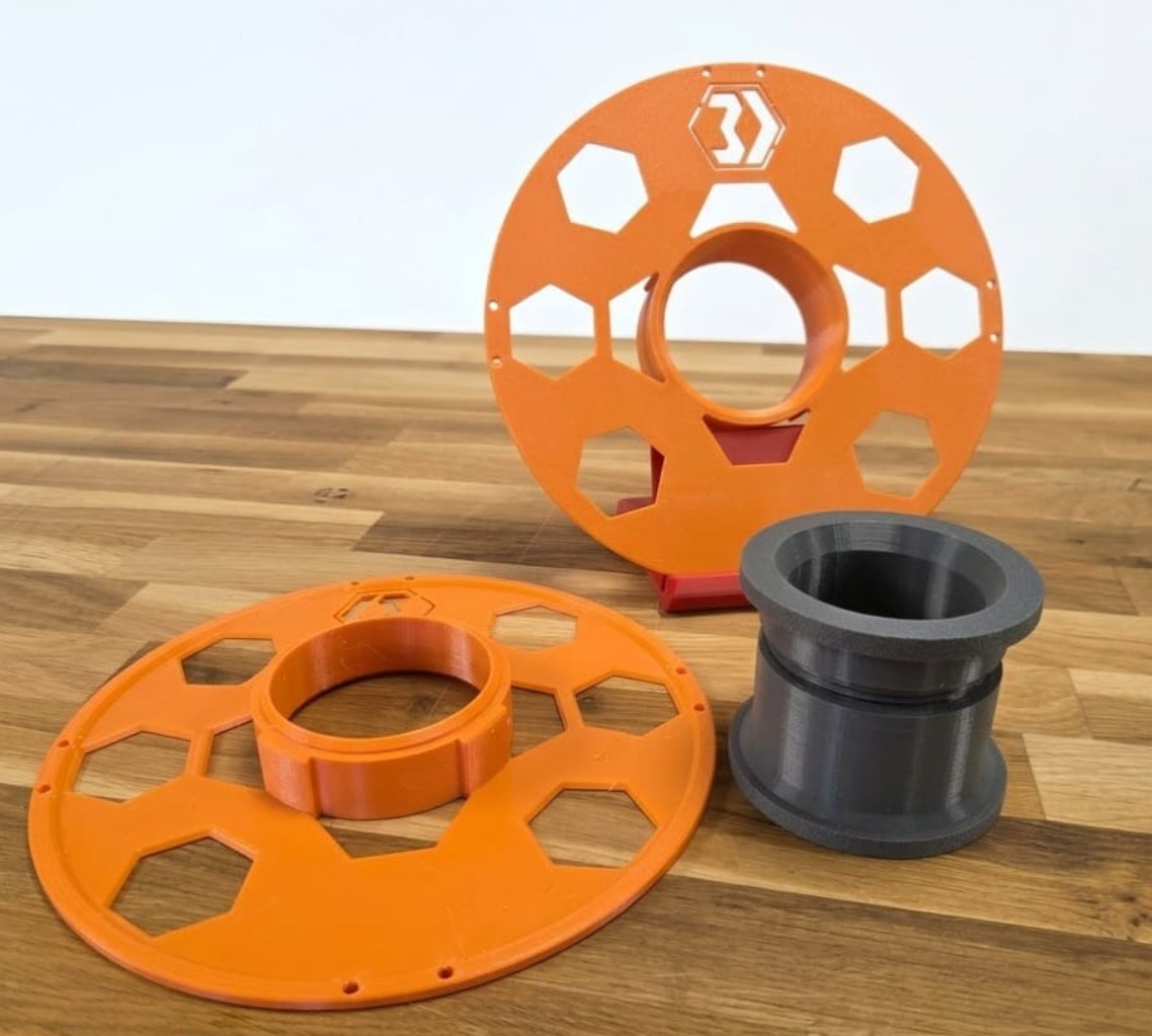 3DPrintAarhus - ReFill spole, Machinery Orange + Basalt Grey 2 3DPrintAarhus ReFill spole adskilt – orange flange og grå kerne